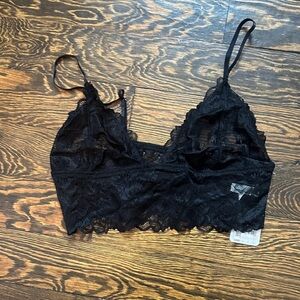 Free People Black Lace Longline Bralette NWT